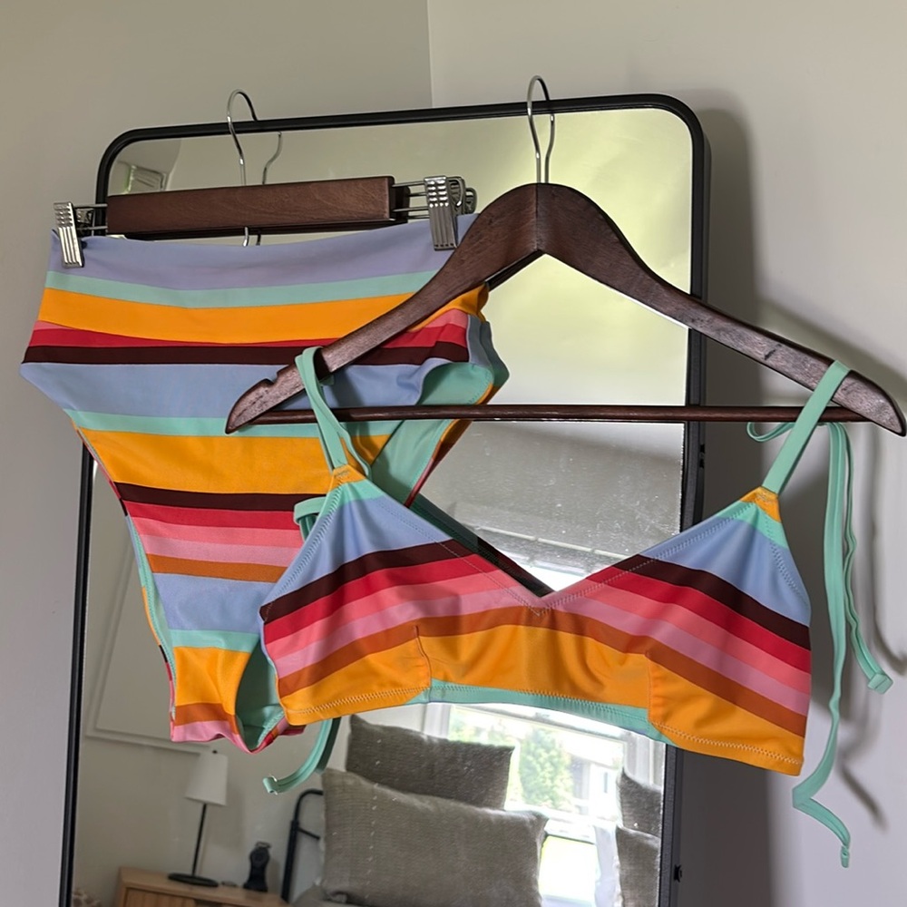 aerie Multicolor Striped Bikini Set - Yellow, Red, Pink, Blue, Mint